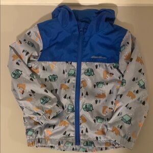GUC Blue and Gray Hooded windbreaker camping print size 4T toddler Eddie Bauer